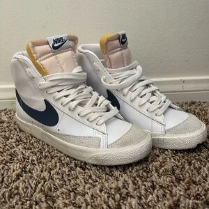Nike White and Navy Blazer High-Top Sneakers